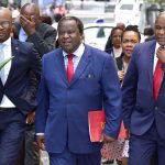 20 February 2019: From left to right, Director General of the National Treasury Dondo Mogajane, Minister of Finance Tito Mboweni and Deputy Minister of Finance Mondli Gungubele arrive at parliament in Cape Town. (Photograph by Elmond Jiyane/GCIS)