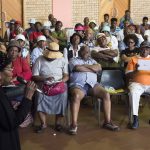 18 September 2018: Rose Nkosi, president of SASTA addresses people gathered at the Diepkloof Welfare Centre during a meeting held by the South African Spaza and Tuckshop Association.