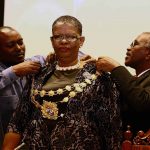 23 August 2016: eThekwini mayor Zandile Gumede during her inauguration at Durban City Hall. Gumede was the first woman to be elected mayor of the metro. (Photograph by Gallo Images/The Times/Jackie Clausen)