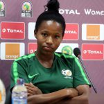 30 November 2018: Jermaine Seoposenwe of South Africa at a press conference in Accra, Ghana, during the Total African Women’s Cup of Nations. (Photograph by Samuel Ahmadu/Gallo Images)