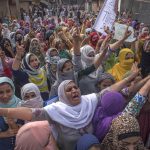 27 September 2019: Kashmiri women protesters shout anti-India slogans during a gathering in Srinagar, the summer capital of Kashmir. (Photograph by Yawar Nazir/ Getty Images)