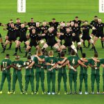 21 September 2019: The Springboks face New Zealand as they perform the Haka prior to their 2019 Rugby World Cup group stage game at the International Stadium Yokohama in Yokohama, Kanagawa, Japan. (Photograph by Adam Pretty/Getty Images)