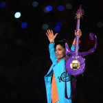4 February 2007: Prince performing during the Pepsi Halftime Show at the Super Bowl XLI American football game between the Indianapolis Colts and the Chicago Bears at Dolphin Stadium in Miami Gardens, Florida. (Photograph by Jonathan Daniel/Getty Images)